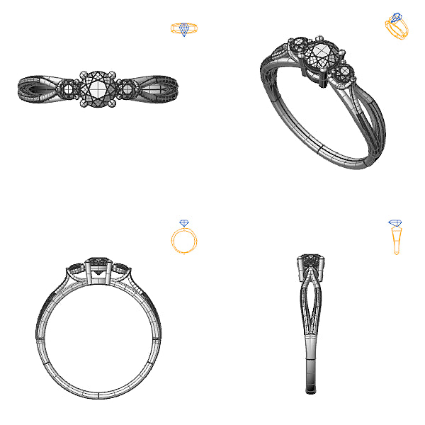 Inel de logodna 3stone cu diamant negru