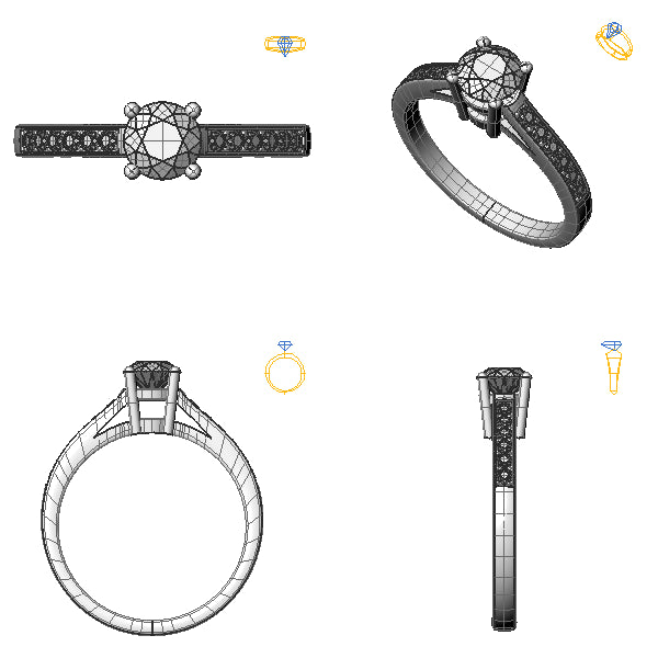 Inel sidestone cu diamant negru