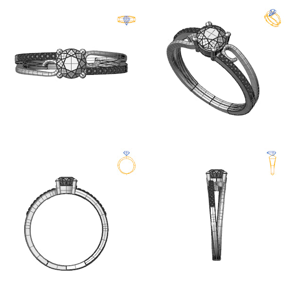 Inel de logodna sidestone cu diamant negru