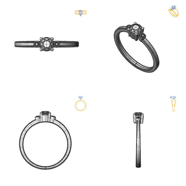 Inel 3stone cu diamant negru