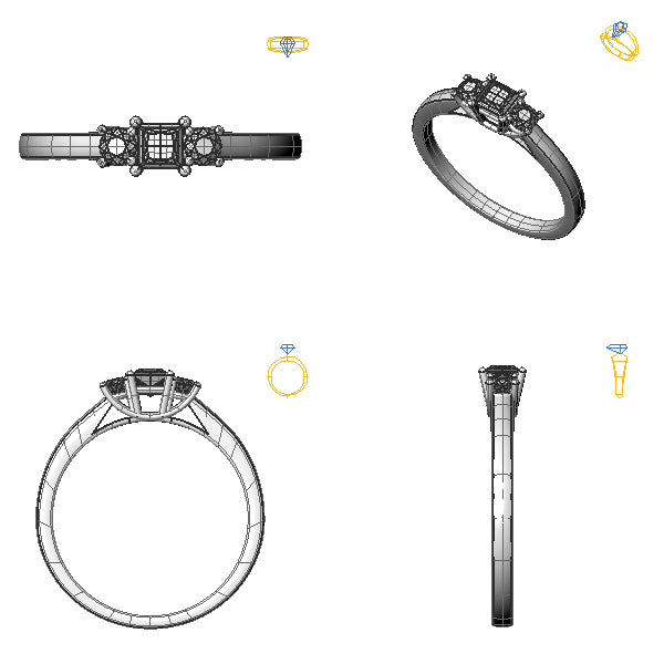 Inel logodna 3stone cu diamant negru