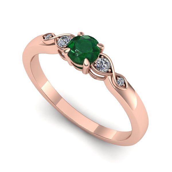 Inel de logodna din aur roz cu smarald