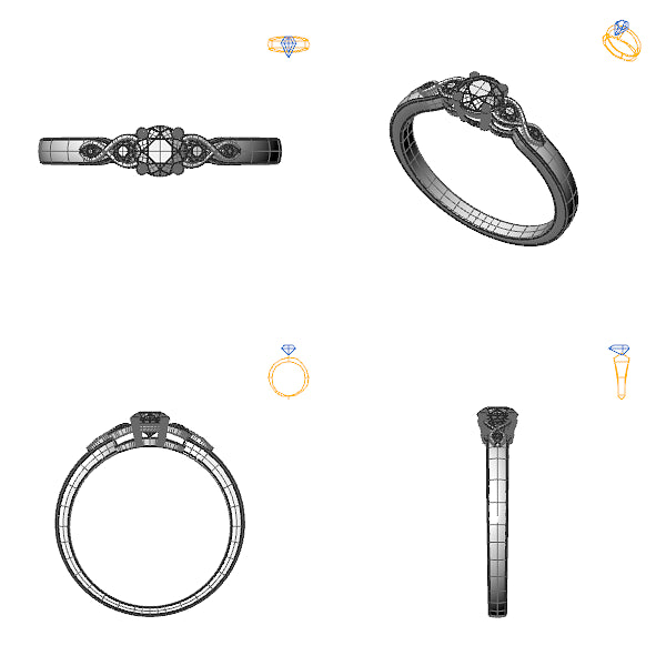 Inel sidestone cu diamant negru