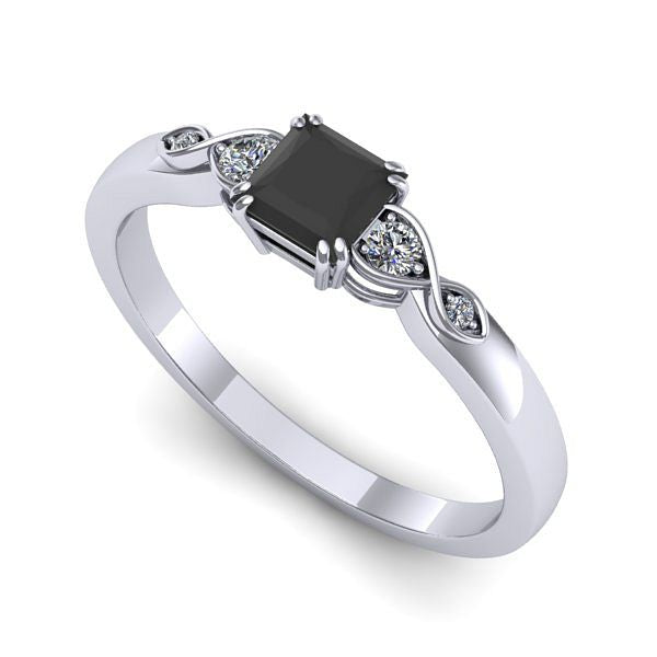 Inel de logodna din aur alb cu diamant negru
