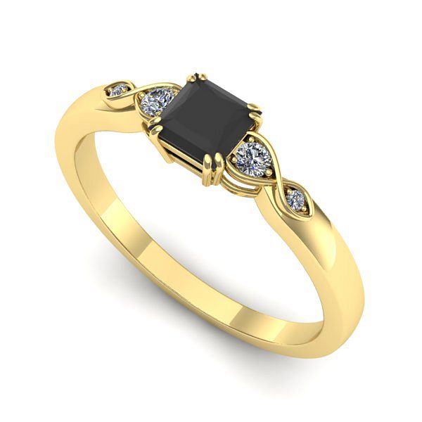 Inel de logodna din aur galben cu diamant negru