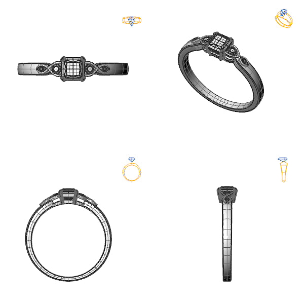 Inel logodna sidestone cu diamant negru