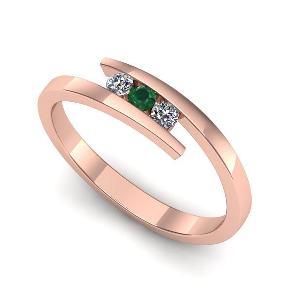 Inel logodna din aur roz cu smarald
