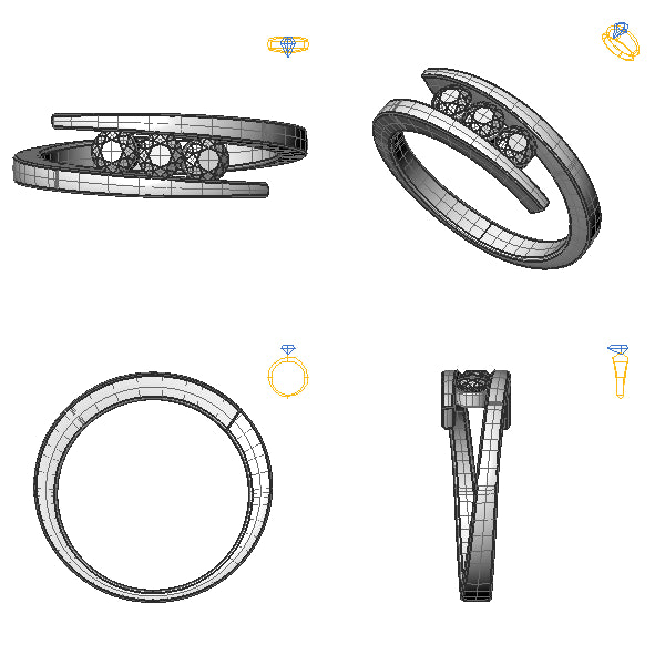 Inel 3stone cu diamant negru