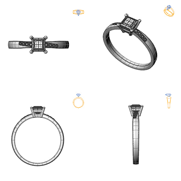 Inel sidestone cu diamant negru