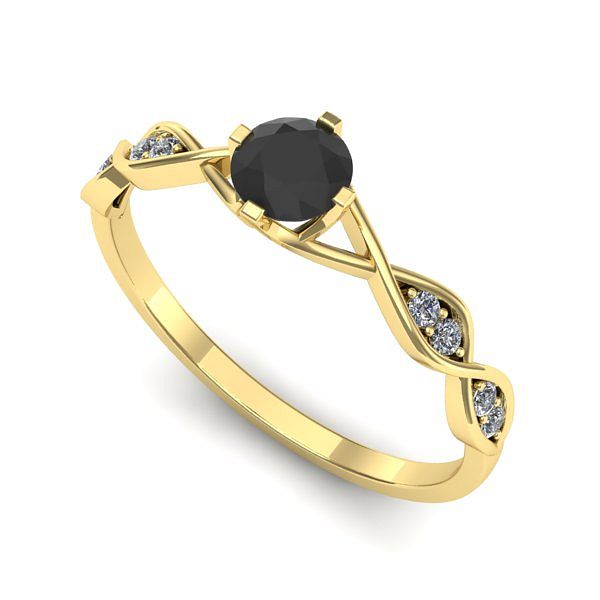 Inel de logodna din aur galben cu diamant negru