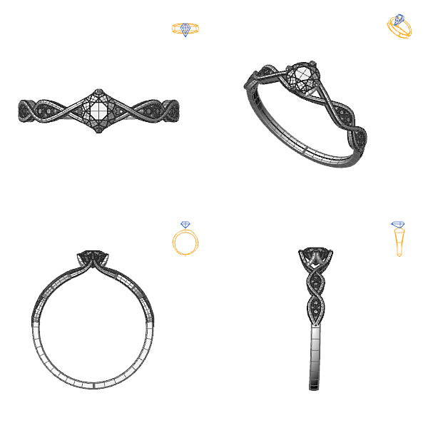 Inel logodna sidestone cu diamant negru