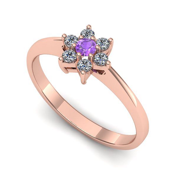 Inel de logodna din aur roz cu ametist
