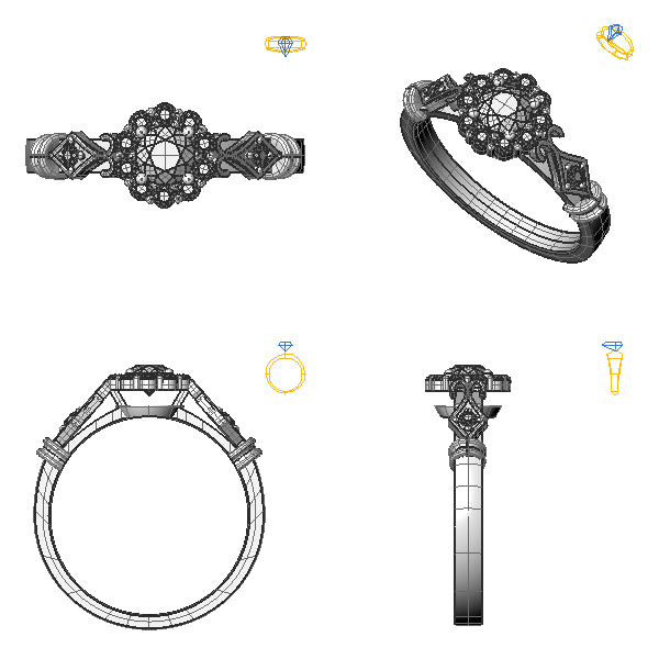 Inel halo cu diamant negru