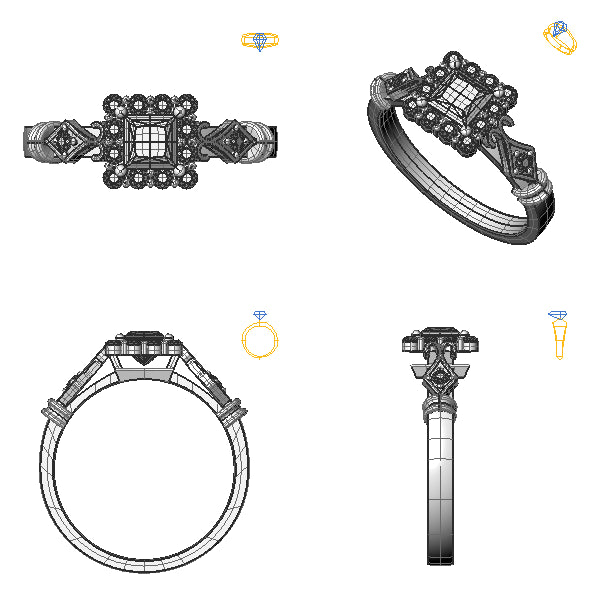 Inel de logodna halo cu diamant negru