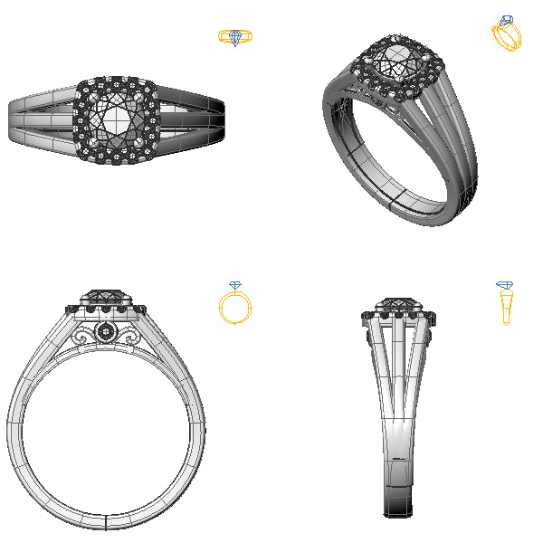 Inel de logodna halo cu diamant negru