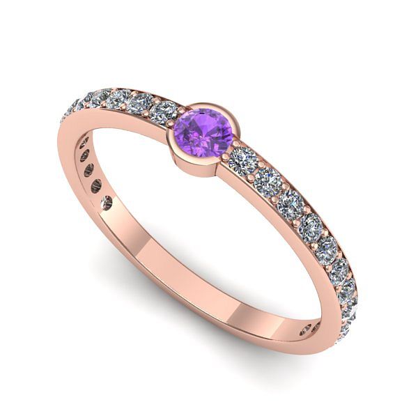 Inel logodna din aur roz cu ametist