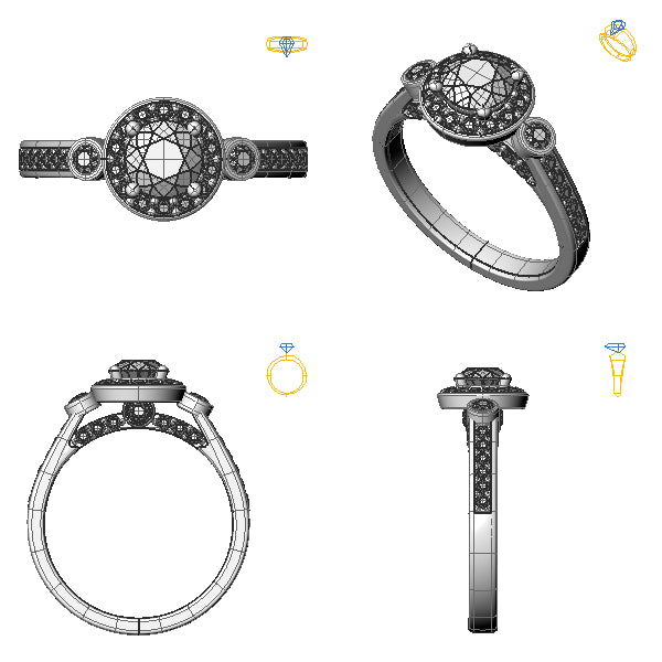 Inel de logodna sidestone cu diamant negru