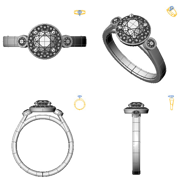 Inel de logodna halo cu diamant negru