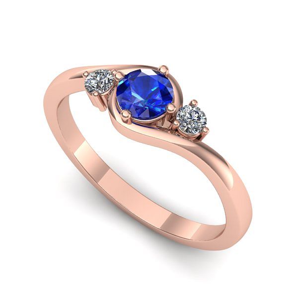 Inel de logodna din aur roz cu safir