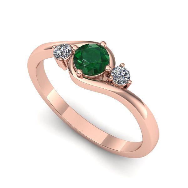 Inel de logodna din aur roz cu smarald