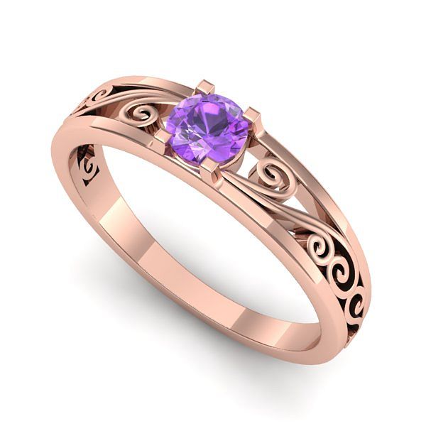 Inel din aur roz cu ametist