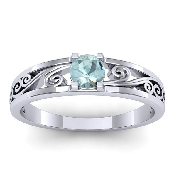 Inel de logodna cu aquamarin rotund