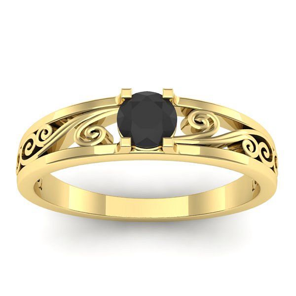 Inel cu diamant negru rotund