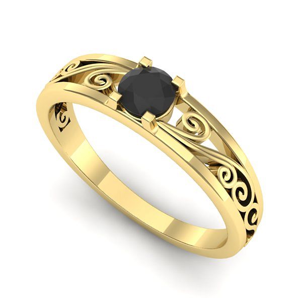 Inel din aur galben cu diamant negru