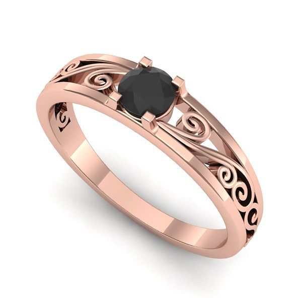 Inel de logodna din aur roz cu diamant negru