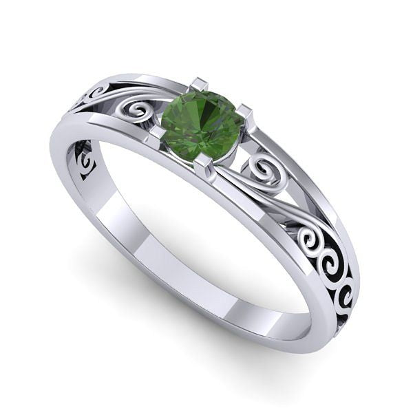 Inel de logodna din aur alb cu peridot