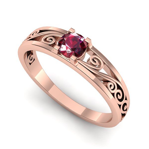 Inel de logodna din aur roz cu rubin