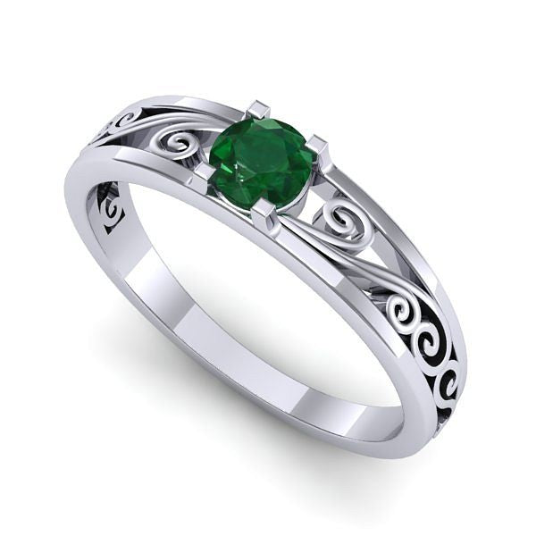 Inel logodna din aur alb cu smarald