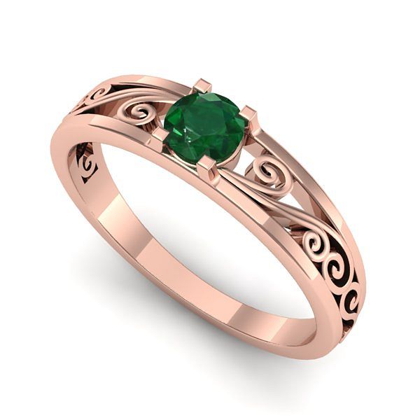 Inel din aur roz cu smarald