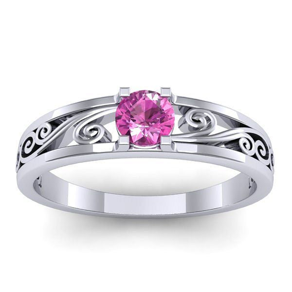 Inel logodna cu safir roz rotund
