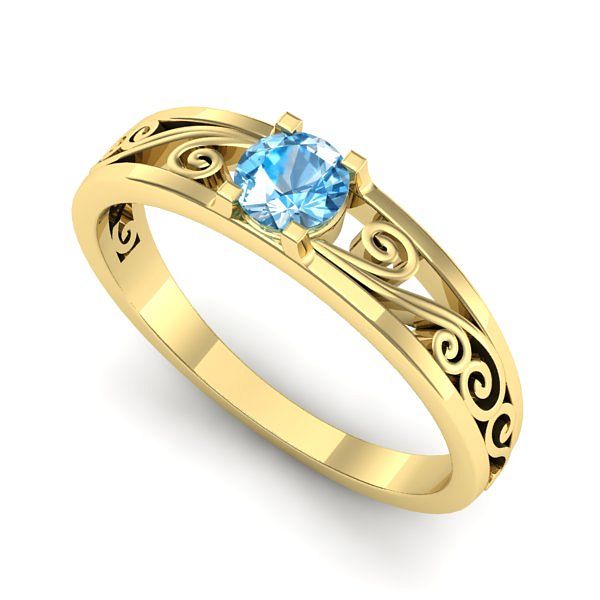 Inel de logodna din aur galben cu topaz blue