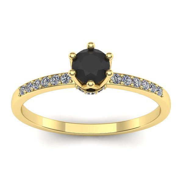 Inel cu diamant negru rotund