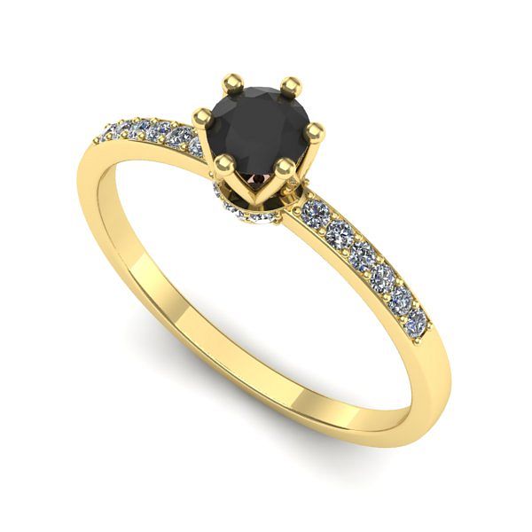 Inel logodna din aur galben cu diamant negru