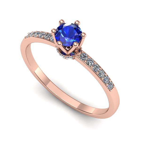 Inel de logodna din aur roz cu safir