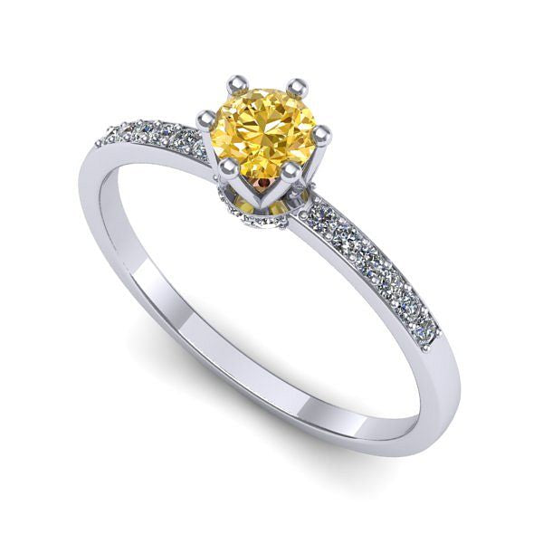 Inel logodna din aur alb cu safir galben