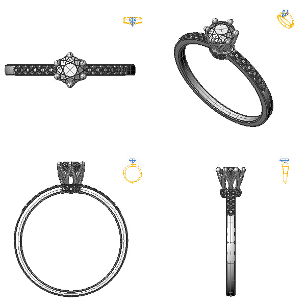 Inel sidestone cu diamant negru