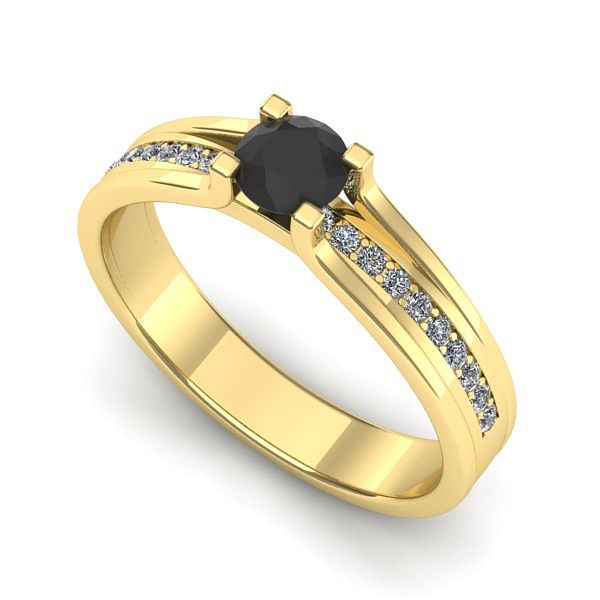 Inel logodna din aur galben cu diamant negru