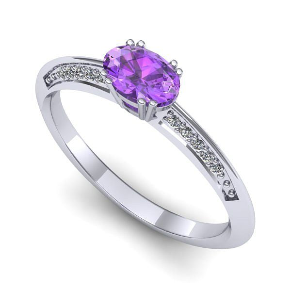 Inel logodna din aur alb cu ametist