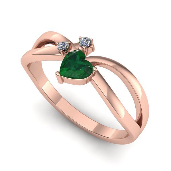 Inel de logodna din aur roz cu smarald