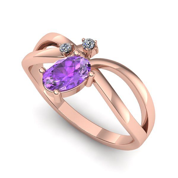 Inel logodna din aur roz cu ametist