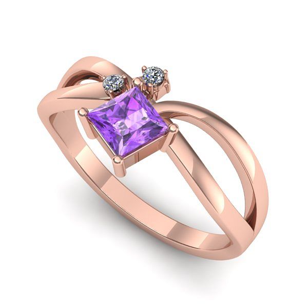 Inel logodna din aur roz cu ametist