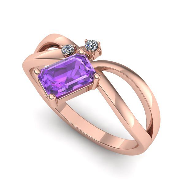 Inel logodna din aur roz cu ametist