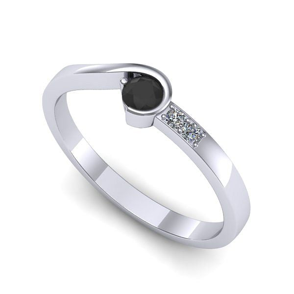 Inel logodna din aur alb cu diamant negru