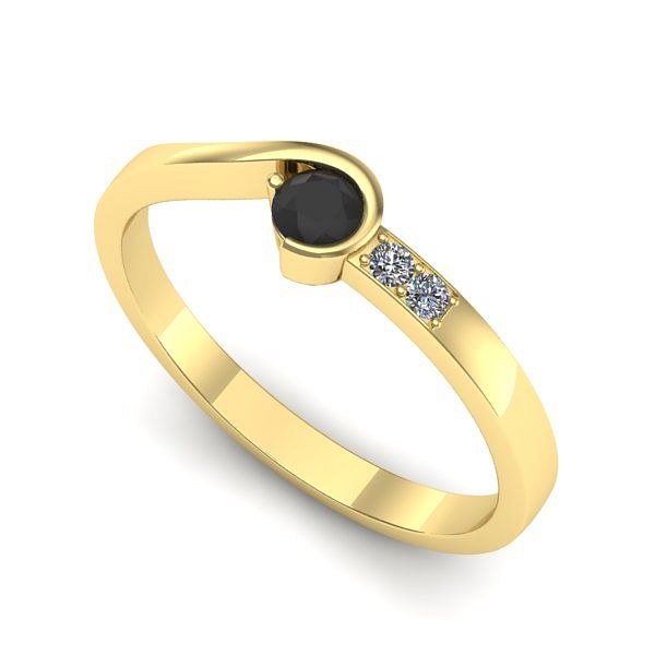 Inel logodna din aur galben cu diamant negru