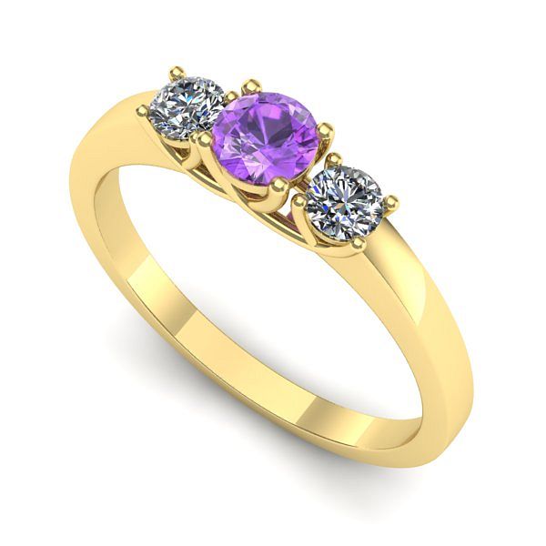 Inel logodna din aur galben cu ametist