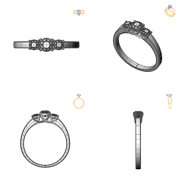 Inel 3stone cu diamant negru